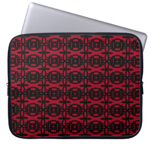 Modern Black & Burgundy Red Circle Pattern Laptop Sleeve