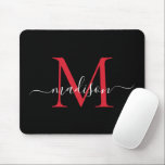 Modern Black Burgundy Red Monogram Girly Script Mouse Pad<br><div class="desc">Modern Black Burgundy Maroon Red Monogram Elegant Girly Script Mouse Pad</div>