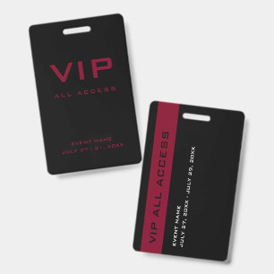 Modern Black & Burgundy VIP Access Pass ID Badge