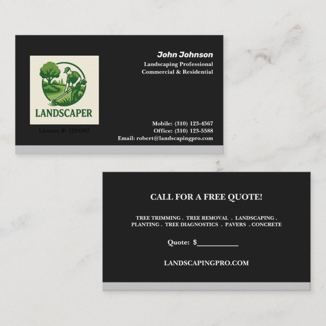 Modern Black Business Card with Silver Accent (Front/Back)