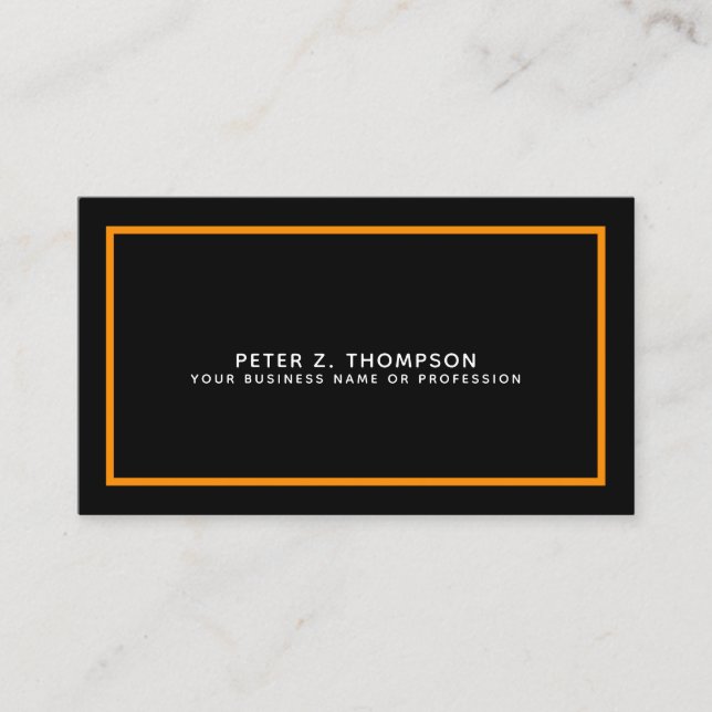 modern black business card with thin orange line (Front)