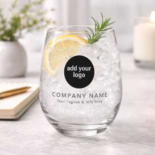 Modern Black Business Custom Company Logo Whiskey Stemless Wine Glass