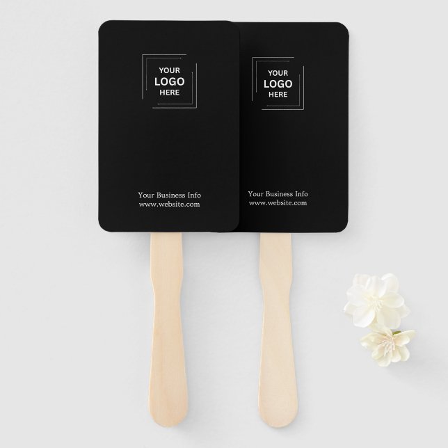 Modern Black Business Logo Custom Promotional Hand Fan (Front and Back)