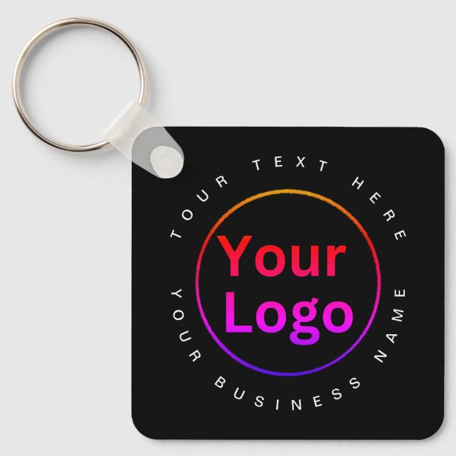 Modern black Business Logo Key Ring (Front)