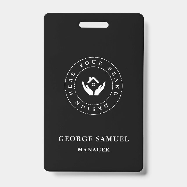 Modern Black Business Logo & QR Code Event Badge ID Badge (Front)