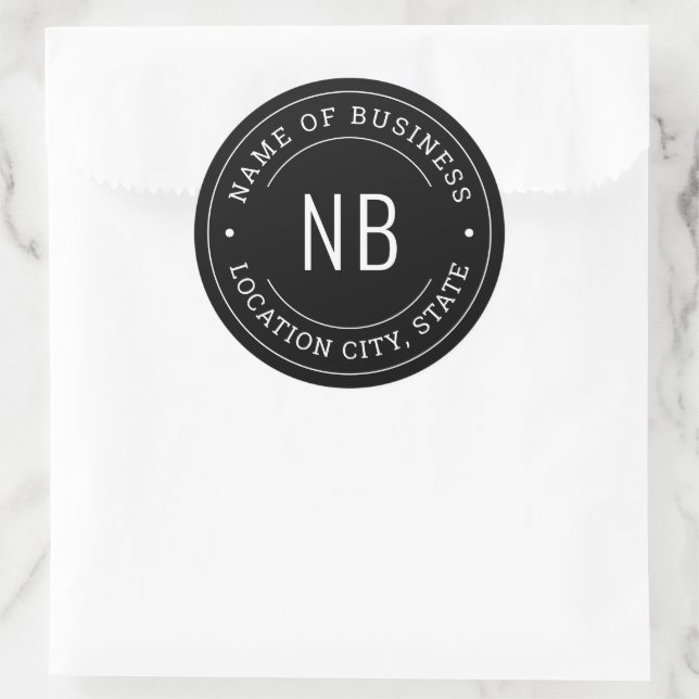 Modern Black Business Monogram Initials Stamp Classic Round Sticker (Bag)
