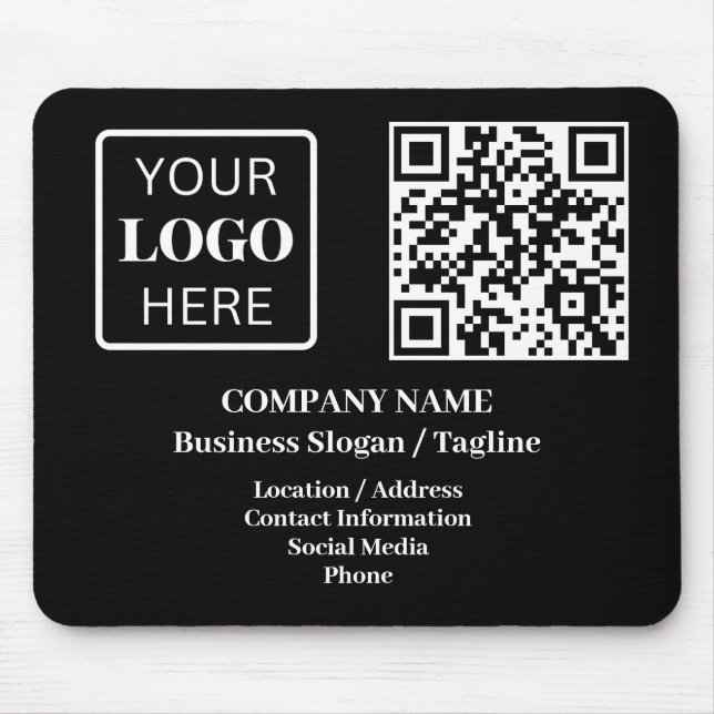 Modern Black Business Name Logo QR code Mouse Pad (Front)