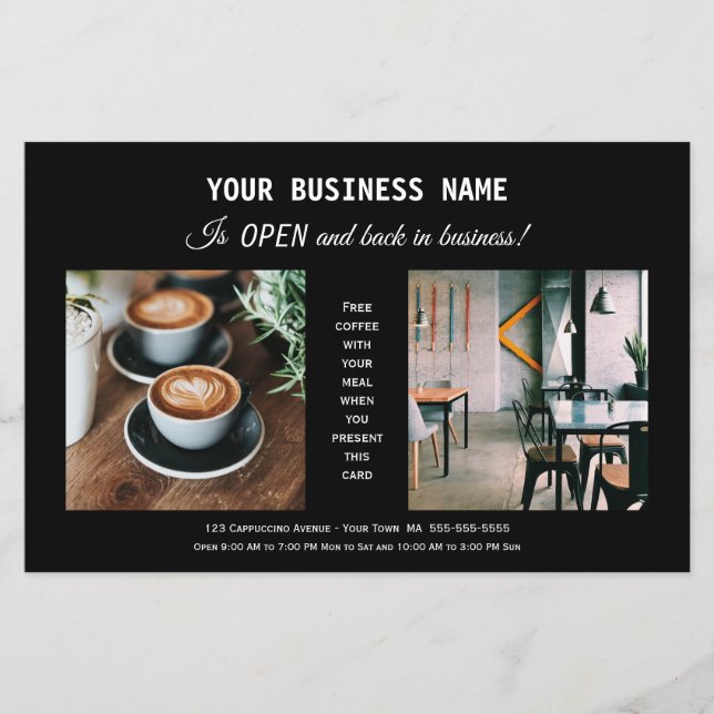 Modern Black Business Re-Opening Promotional Flyer (Front)