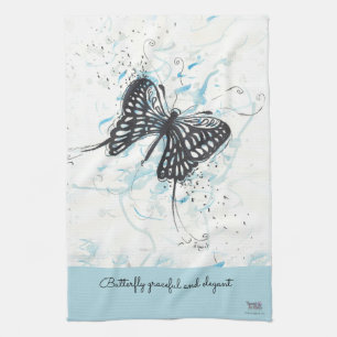 Modern Black Butterfly  Tea Towel