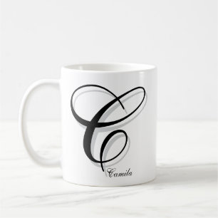 Modern Black C Monogram   Custom Name Coffee Mug
