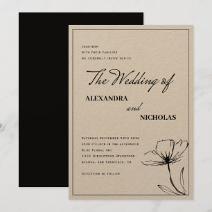 Modern Black Calligraphy Earth Tones Wedding Invitation