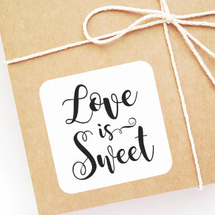 Modern Black Calligraphy Love is Sweet Wedding Square Sticker