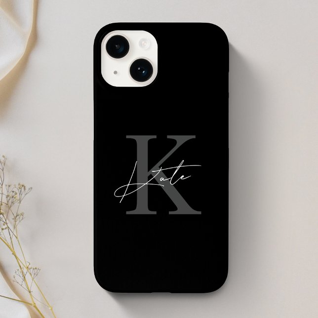 Modern Black Calligraphy Name Monogram Case-Mate iPhone Case (Creator Uploaded)