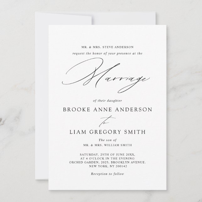 Modern Black Calligraphy Simple Minimalist Wedding Invitation (Front)