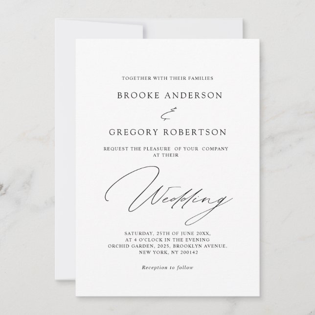 Modern Black Calligraphy Simple Minimalist Wedding Invitation (Front)