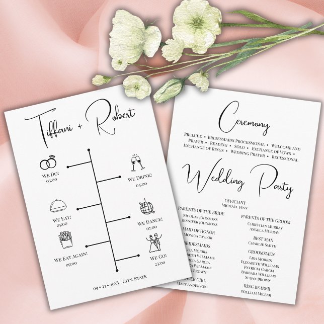 Modern Black Calligraphy Wedding Ceremony Program (Creator Uploaded)