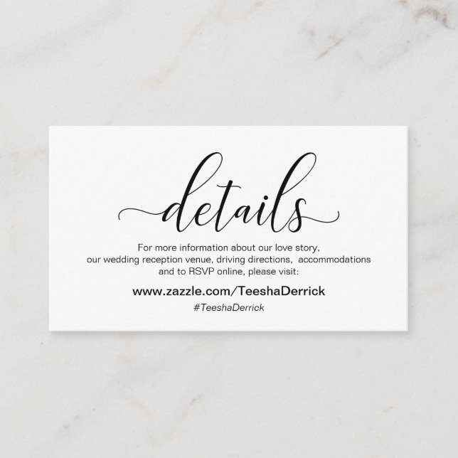 Modern black calligraphy, Wedding Details Enclosure Card (Front)