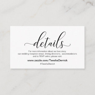 Modern black calligraphy, Wedding Details Enclosure Card