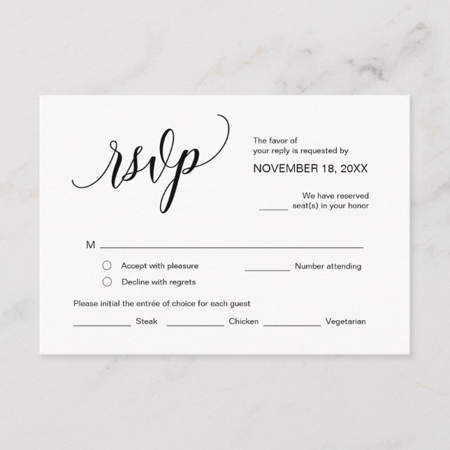 Modern Black Calligraphy, Wedding RSVP Enclosure Card (Front)
