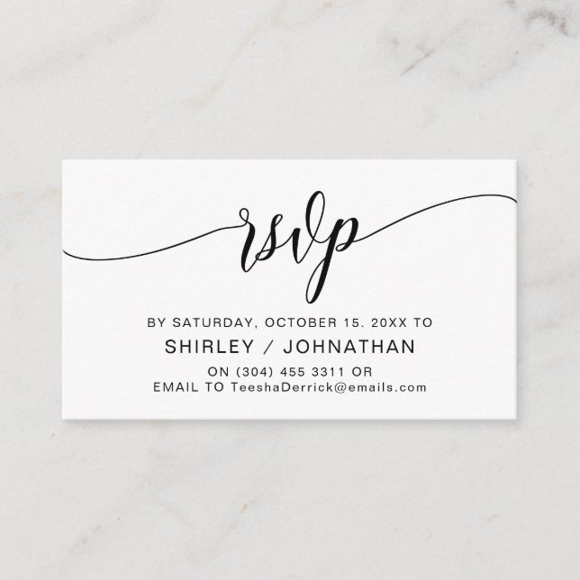 Modern Black Calligraphy, Wedding RSVP Enclosure Card (Front)