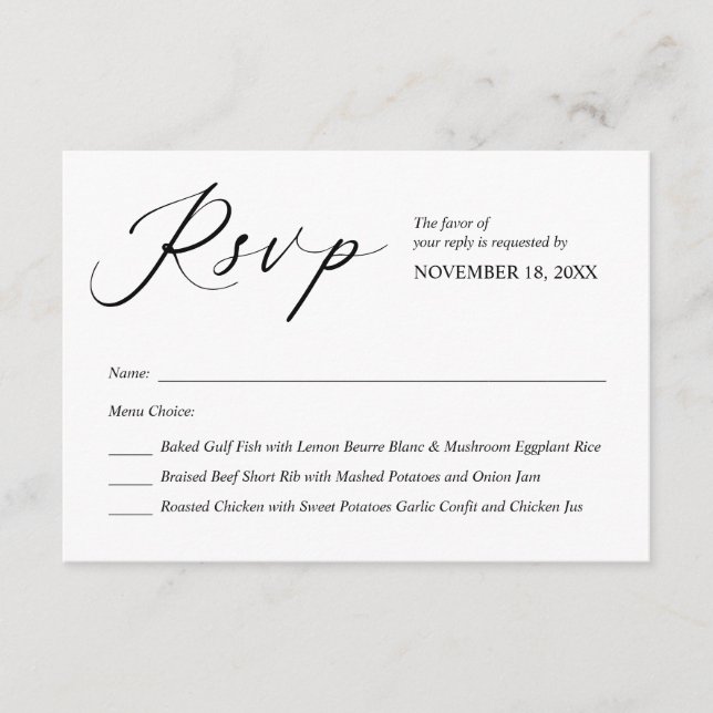 Modern Black Calligraphy ,Wedding RSVP Enclosure Card (Front)