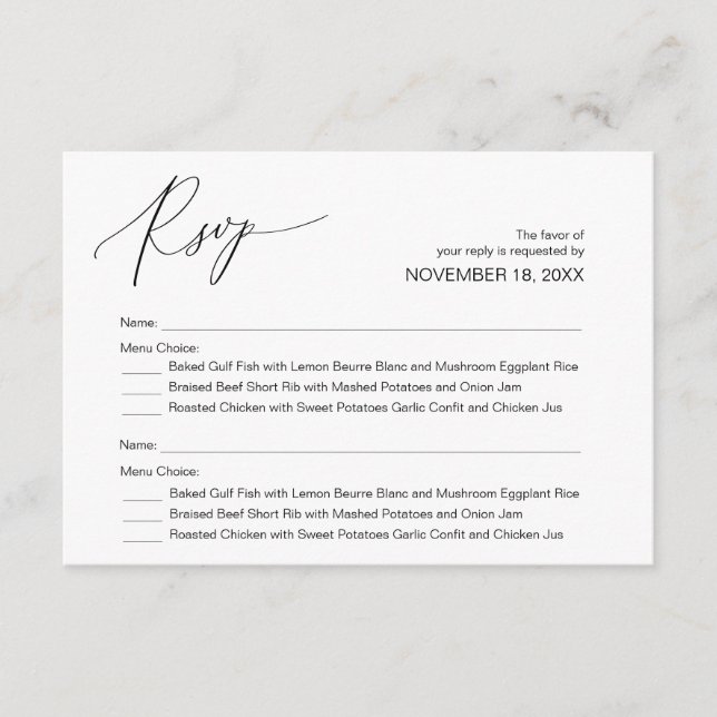 Modern Black Calligraphy ,Wedding RSVP Enclosure Card (Front)