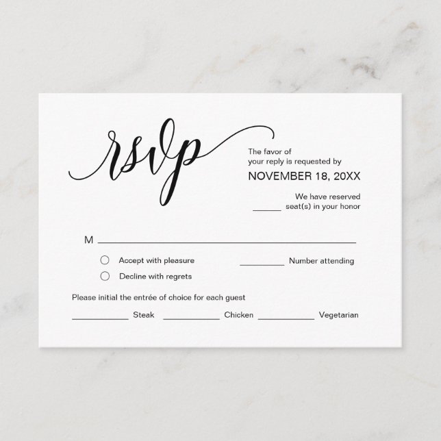 Modern Black Calligraphy ,Wedding RSVP Enclosure Card (Front)