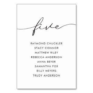 Modern Black Calligraphy Wedding Table Five Number