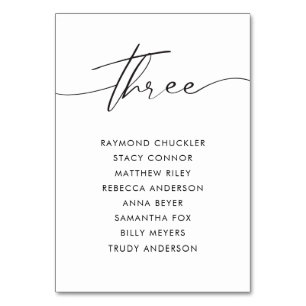 Modern Black Calligraphy Wedding Table Three Number