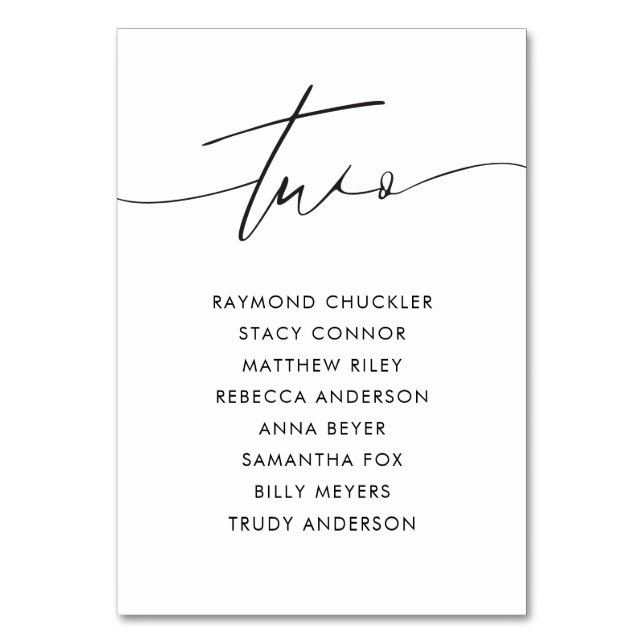 Modern Black Calligraphy Wedding Table Two Number (Front)