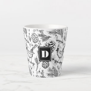 Modern Black Cardinal Bird Pine Winter Berries Latte Mug