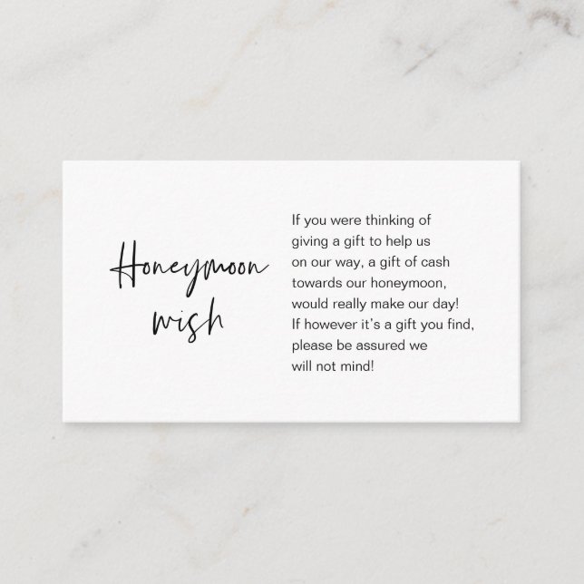 Modern black casual elegance font, Honeymoon Wish  Enclosure Card (Front)