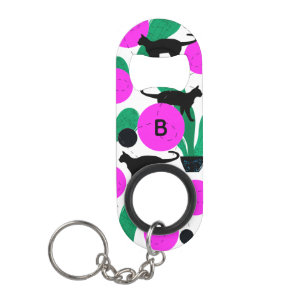 Modern Black Cat and Cactus Pattern Monogram