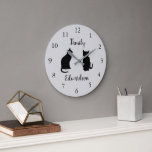 Modern black cat silhouettes family name large clock<br><div class="desc">Modern black cat silhouettes family name Large Clock.
Add your own name to personalise.</div>