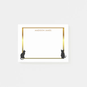 Modern black cat silhouettes gold frame post-it notes