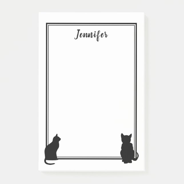 Modern Black Cat silhouettes white personalised Post-it Notes (Front)
