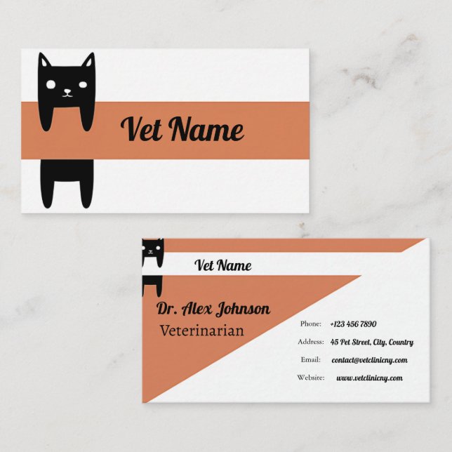 Modern Black Cat Vet Business Card (Front/Back)