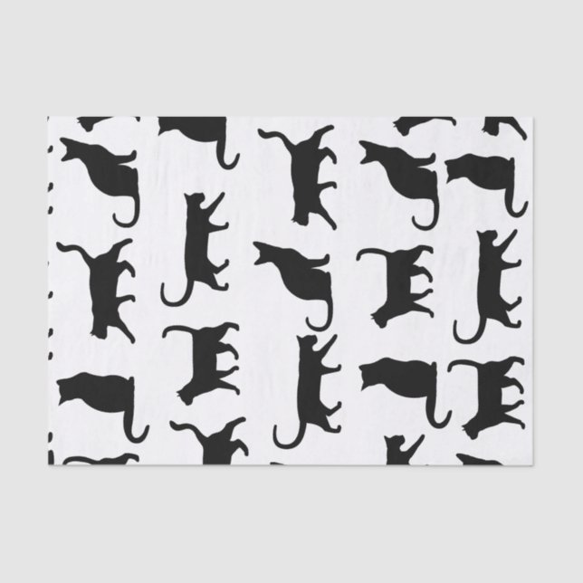 Modern Black Cats Silhouette Pattern Tissue Paper (Front)
