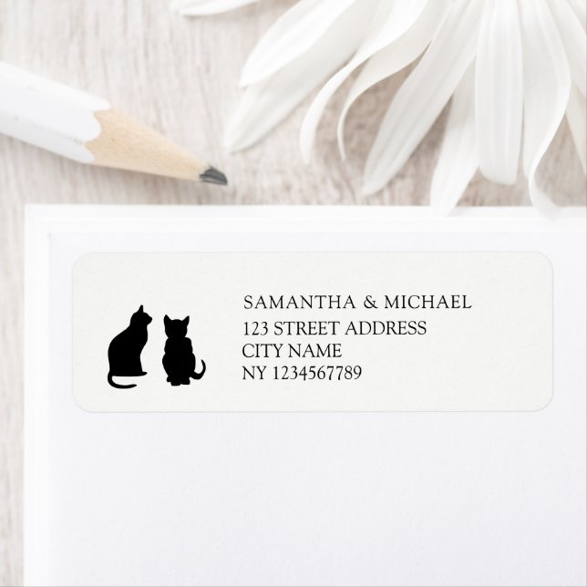 Modern black cats silhouettes return address label (Insitu)