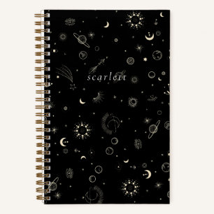 Modern Black Celestial Starry Night Notebook