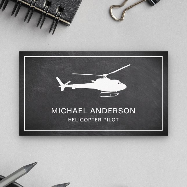 Modern Black Chalkboard Helicopter Pilot Business Card (Creator Uploaded)
