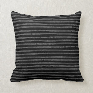 Modern Black Charcoal Grey Grunge Stripes Cushion