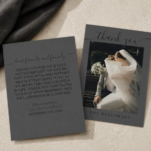 Modern Black & Charcoal Photo Wedding Thank You Card