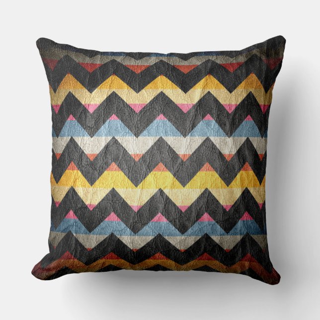 Modern Black Chevron Leather Cushion (Front)