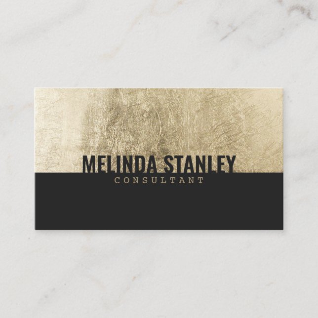 Modern black chic gold foil elegant colour block business card (Front)