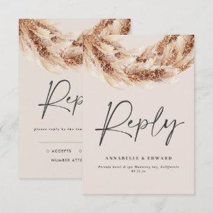 Modern black chic rustic pampas grass wedding RSVP Card