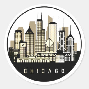 Modern Black Chicago Illinois Skyline Classic Round Sticker