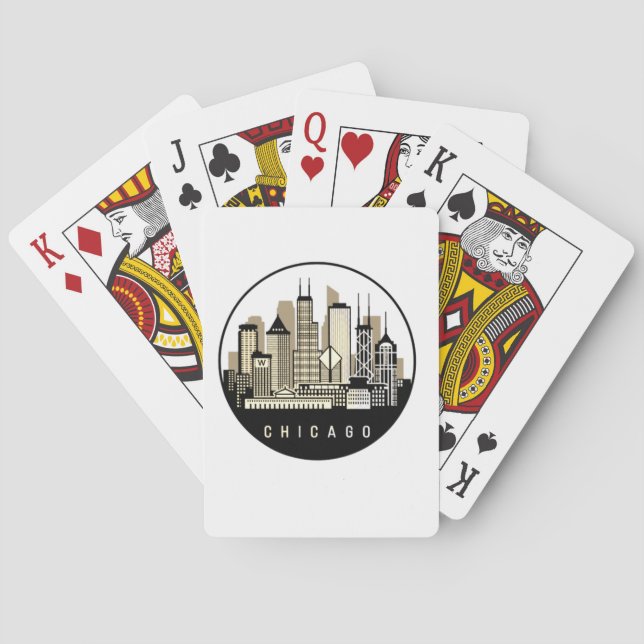 Modern Black Chicago Illinois Skyline Playing Cards (Back)