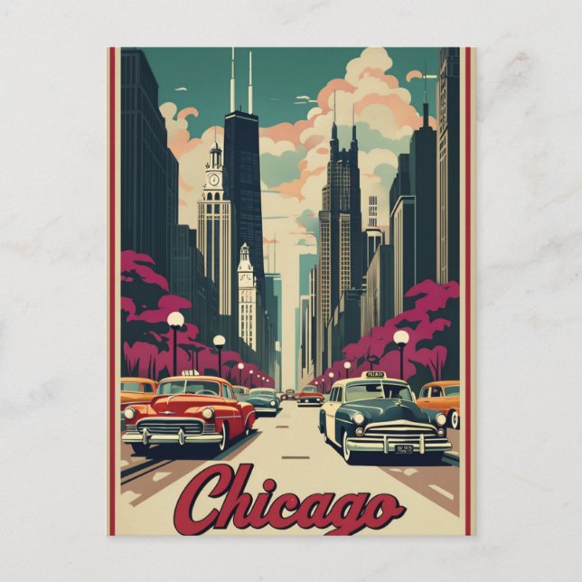 Modern Black Chicago Illinois Skyline Postcard (Front)