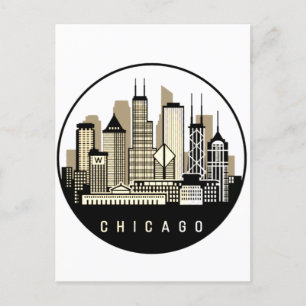 Modern Black Chicago Illinois Skyline Postcard
